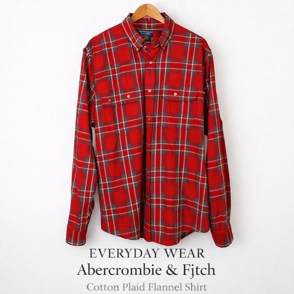Abercrombie & Fitch Other - Abercrombie & Fitch 100% Cotton Red Gray Plaid Flannel Button Down Men’s XXL
